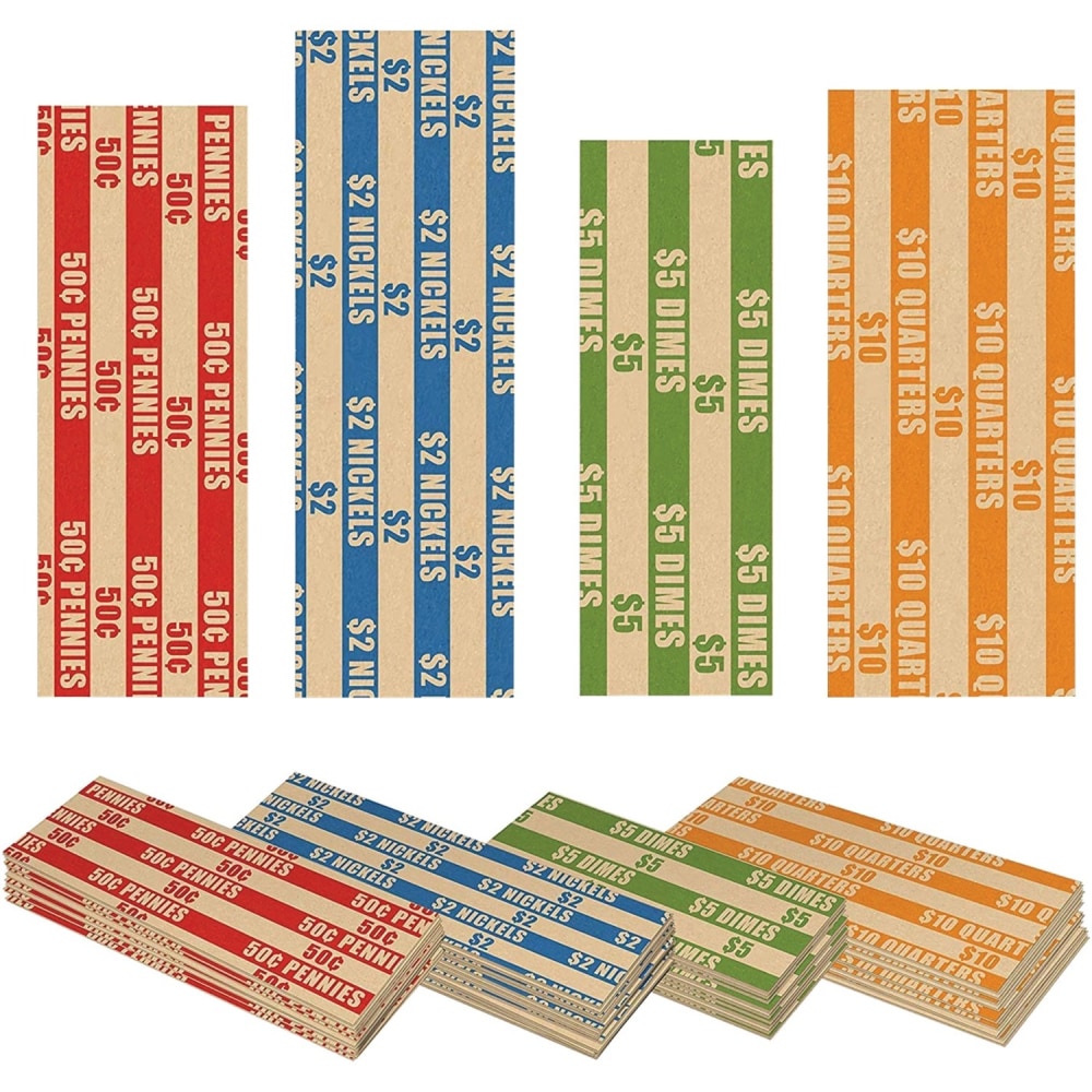Nadex Coins Coin Wrappers Flat Striped - 5in Width x 6.90in Length - Durable - Kraft Paper - Multi