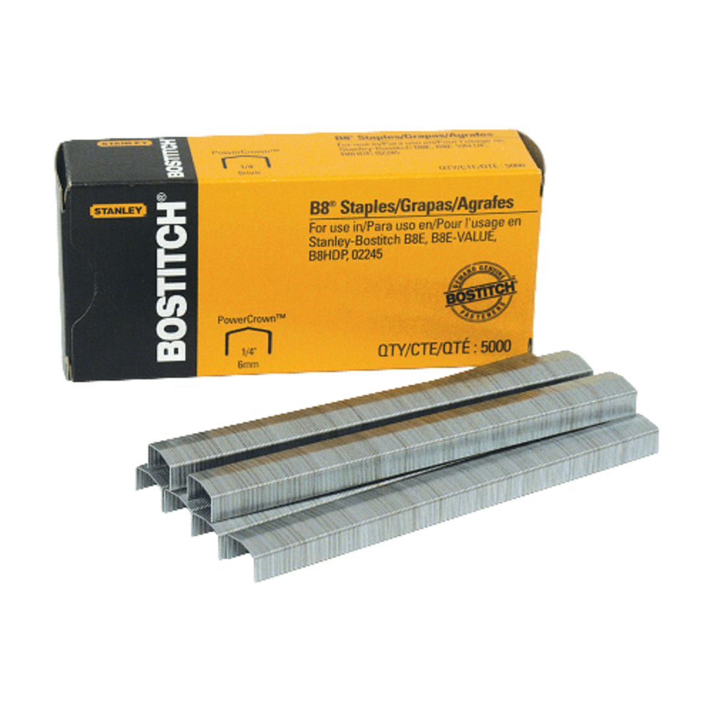 Stanley Bostitch B8 PowerCrown Premium Staples, 1/4in, Box Of 5000