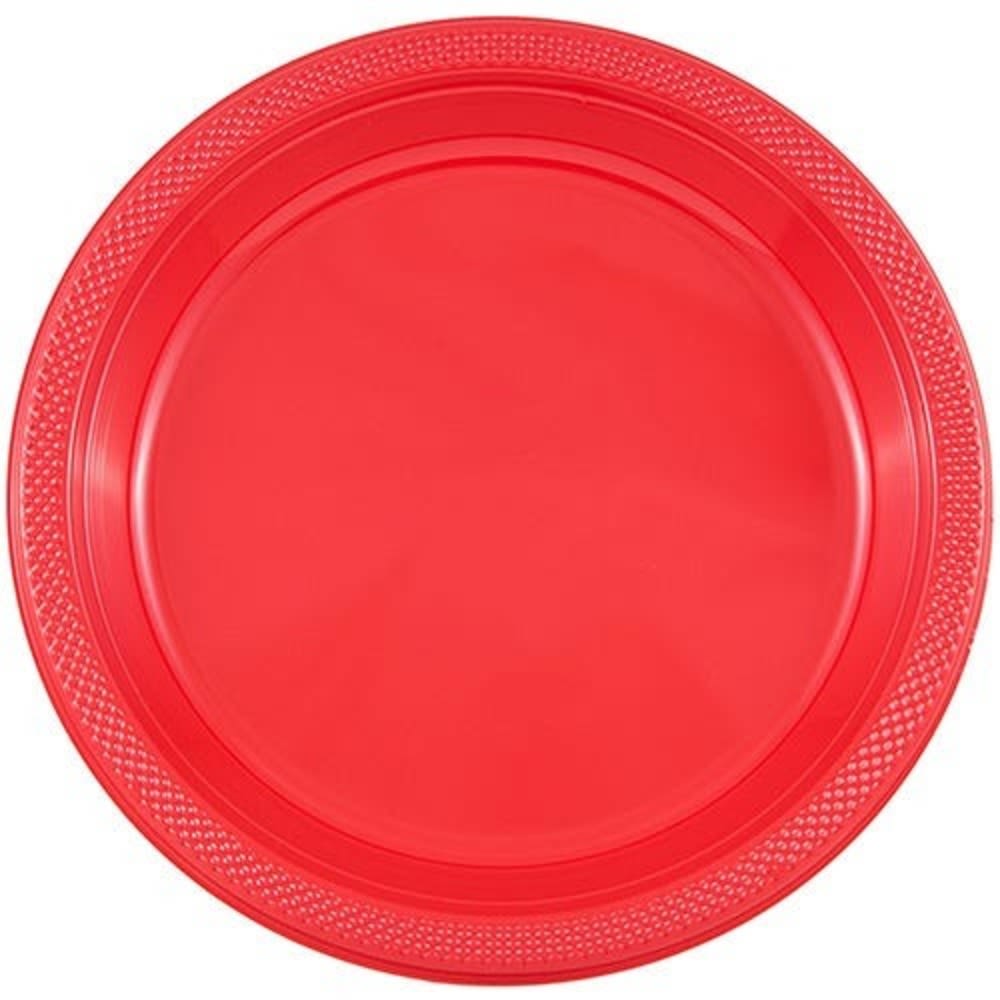 JAM PAPER Round Plastic Party Plates, Small, 7 inch, Red, 20/Pack