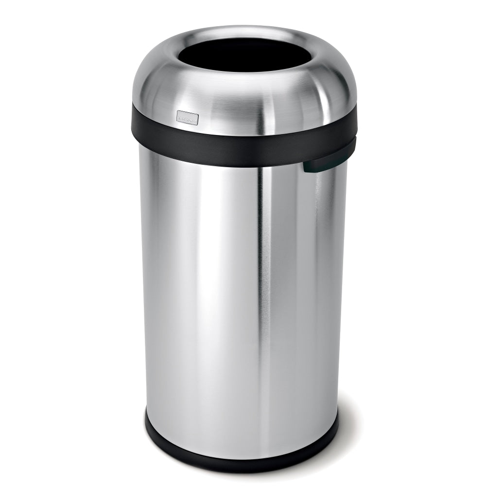 simplehuman Commercial Open Top Trash Can, Bullet Round, 16 Gallons, 29.8in x 16.1in x 15.8in, Brushed Heavy-Gauge Stainless Steel