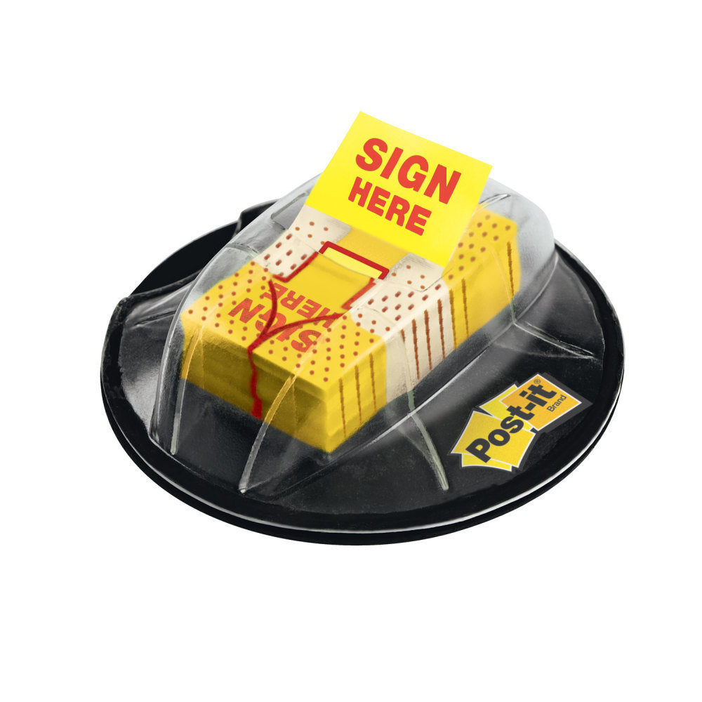 Post-it Flags, 1 x 1.7 in, 1 Dispenser, 200 Flags/Dispenser, Yellow, "Sign Here", Desk Grip Dispenser, Back to School Supplies for Students