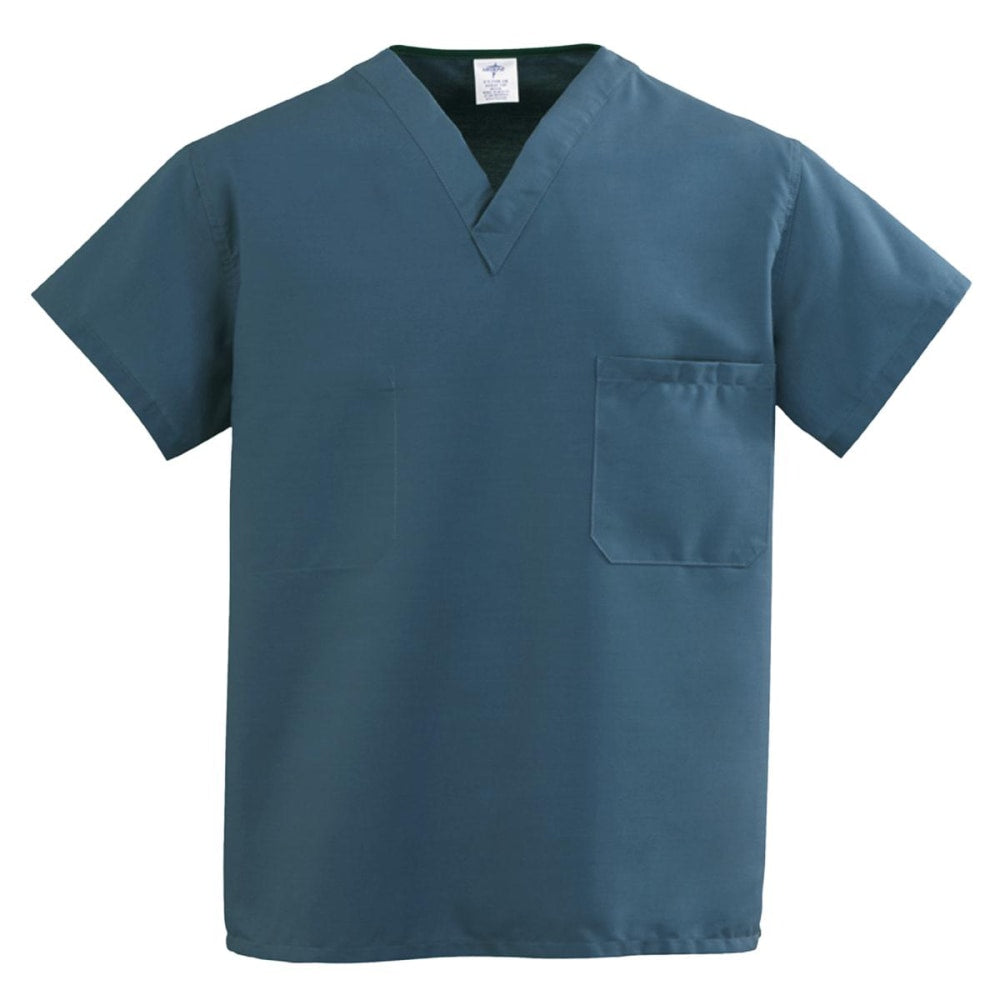 Medline ComfortEase Unisex 1-Pocket Reversible Scrub Top, 4X, Caribbean Blue