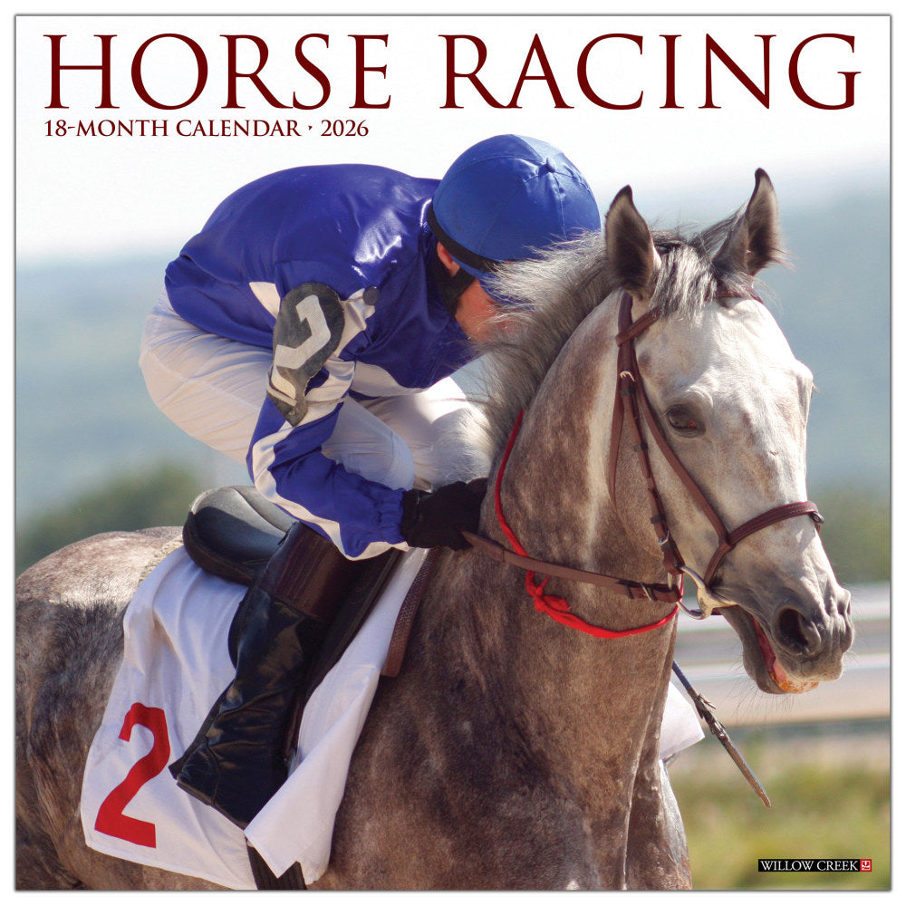 2026 Willow Creek Press Sports Monthly Wall Calendar, 12in x 12in, Horse Racing, January To December, 51498