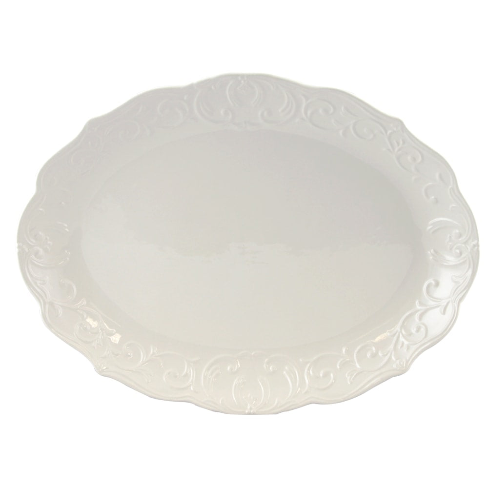 Gibson Home Royal Abbey Embossed Platter, White