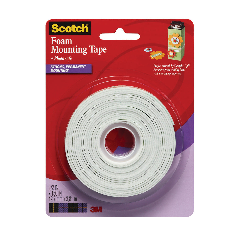 Scotch Indoor Double-Sided Mounting Tape, .5 x 150 in, 1 White Tape Roll, Holds up to 15 lbs, Industrial Strength Adhesive, Multi-Surface Use