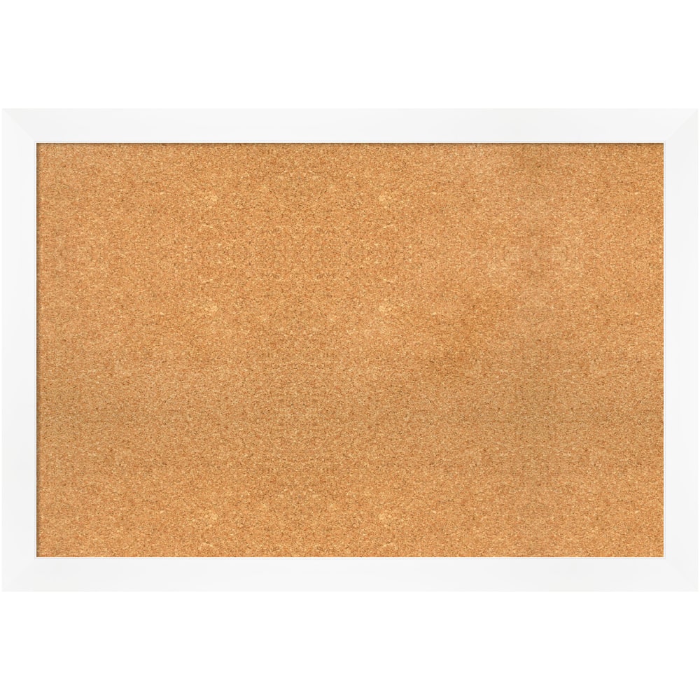 Amanti Art Rectangular Non-Magnetic Cork Bulletin Board, Natural, 39in x 27in, Cabinet White Narrow Plastic Frame