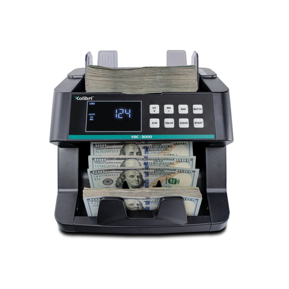 Kolibri KBC-3000 Top-Loading Bill Counter With Advanced Counterfeit Detection, 10-1/8inH x 10-1/4inW x 11-1/8inD