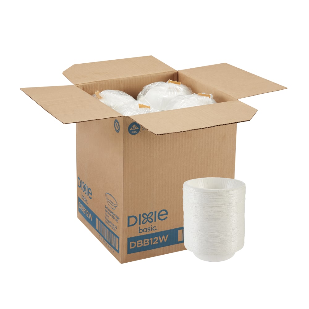 Dixie Basic Paper Bowls, 12 Oz, White, 125 Bowls Per Pack, Case Of 8 Packs