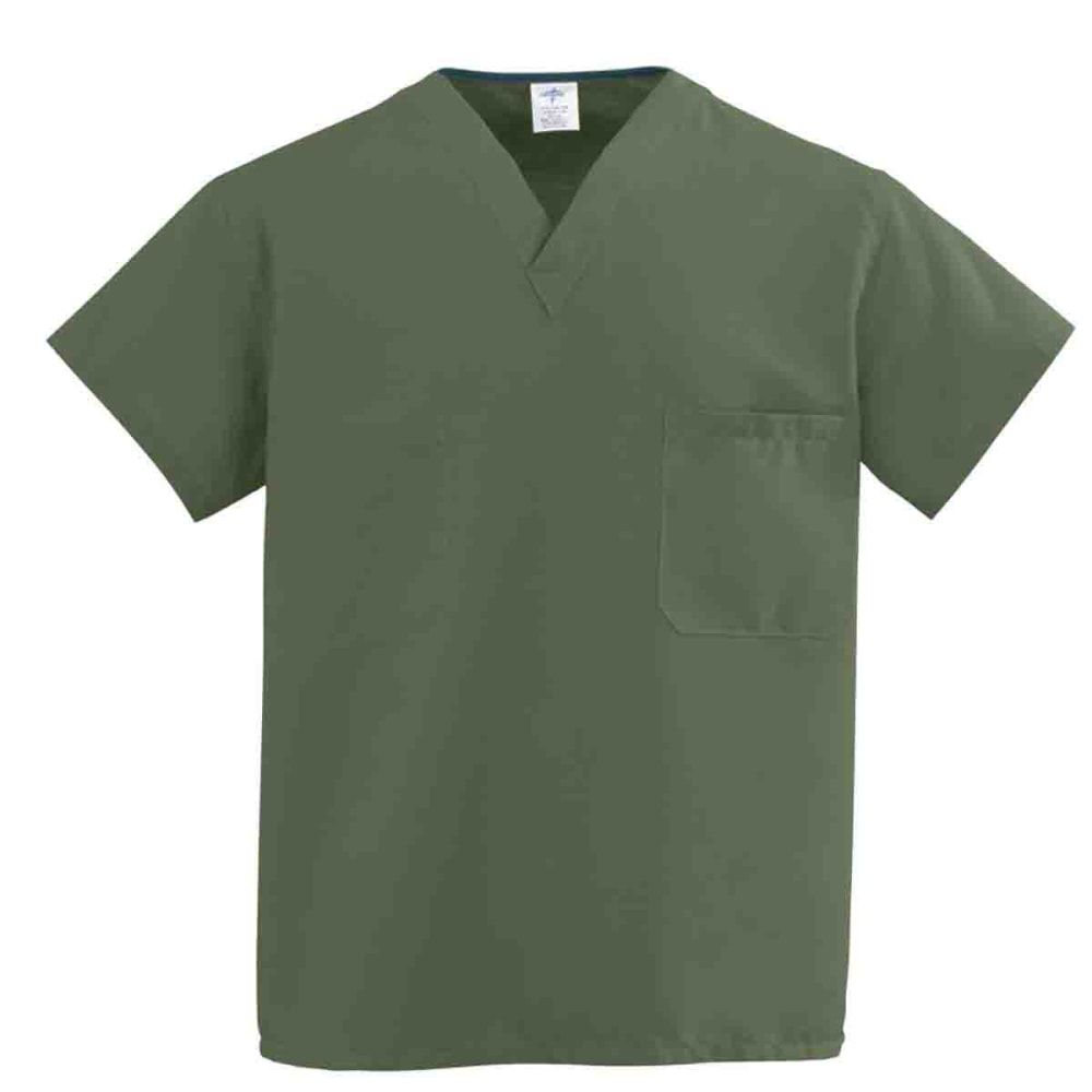 Medline ComfortEase 1-Pocket Reversible Unisex Scrub Top, Small, White