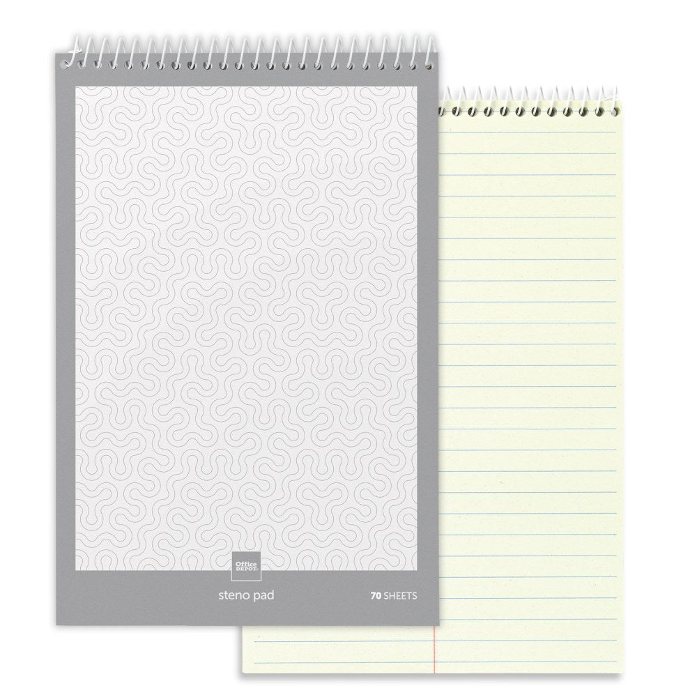Office Depot Brand Steno Book, 6in x 9in, Gregg Ruled, 70 Sheets, Greentint