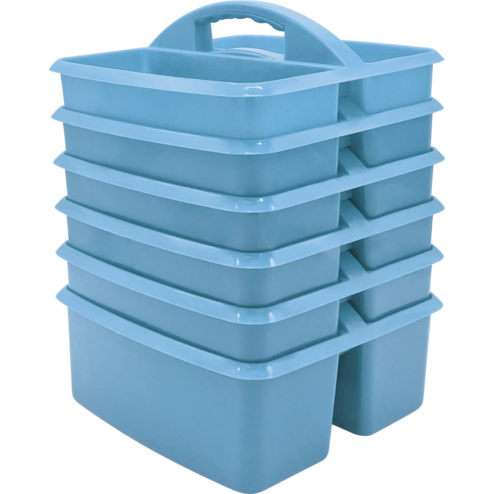 Teacher Created Resources Plastic Storage Caddies, 5-1/4inH x 9-1/4inW x 9inD, Light Blue, Pack Of 6 Caddies