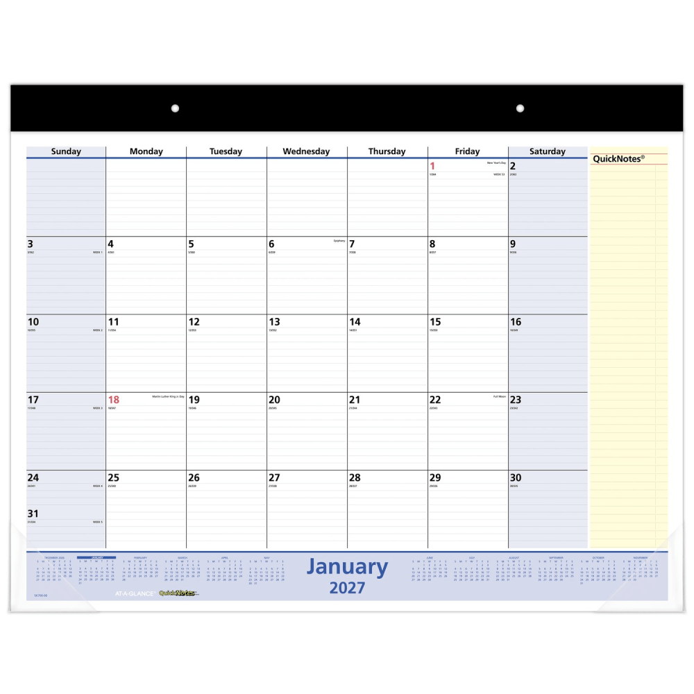 AT-A-GLANCE QuickNotes 2027 Monthly Desk Pad Calendar, Standard, 21 3/4in x 17in