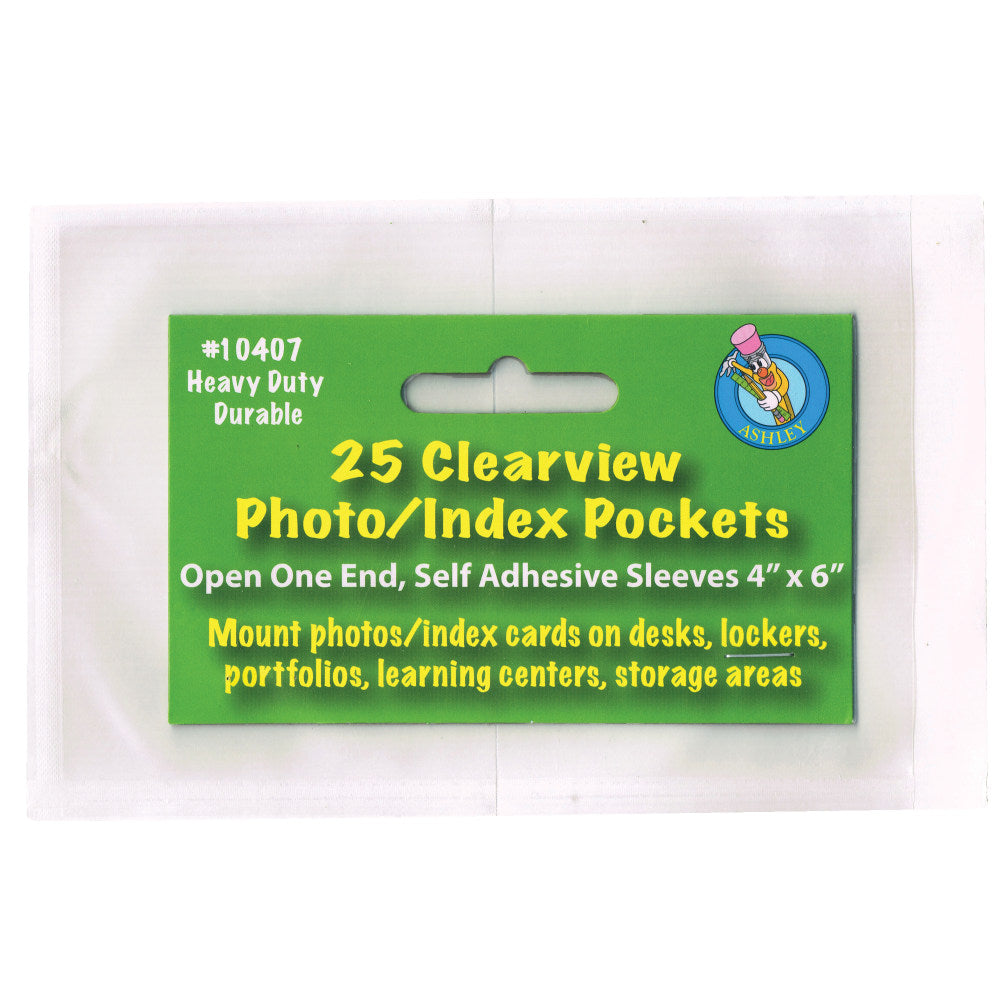 Ashley Productions Photo/Index Card Pockets, 4in x 6in, Clear, 25 Pockets Per Pack, Set Of 5 Packs