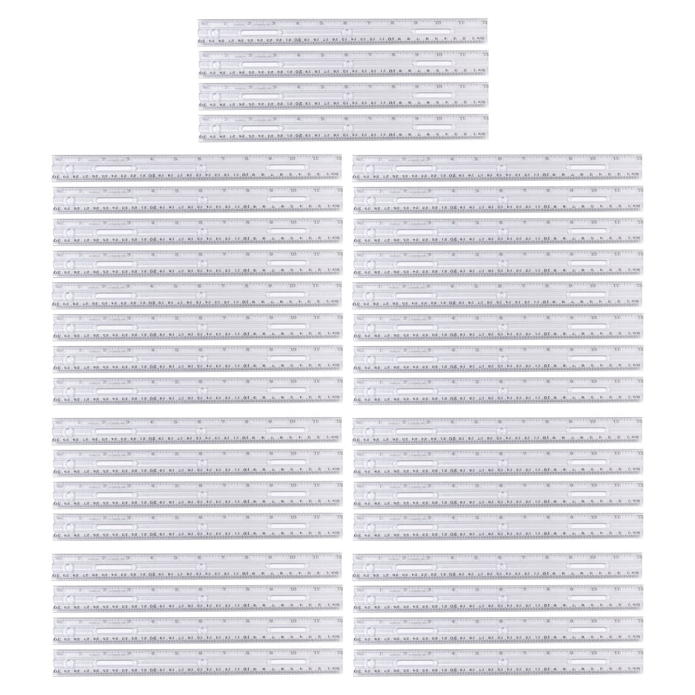 Charles Leonard Plastic Ruler with Pencil Groove, 12-Inch, Clear, Pack Of 36