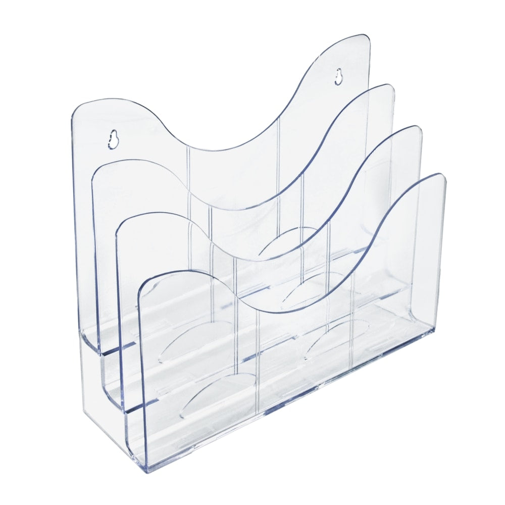 Azar Displays 3-Tier File And Brochure Desktop Wall Organizer With Dividers, 11-1/2inH x 3-1/2inW x 13-3/8inD, Clear