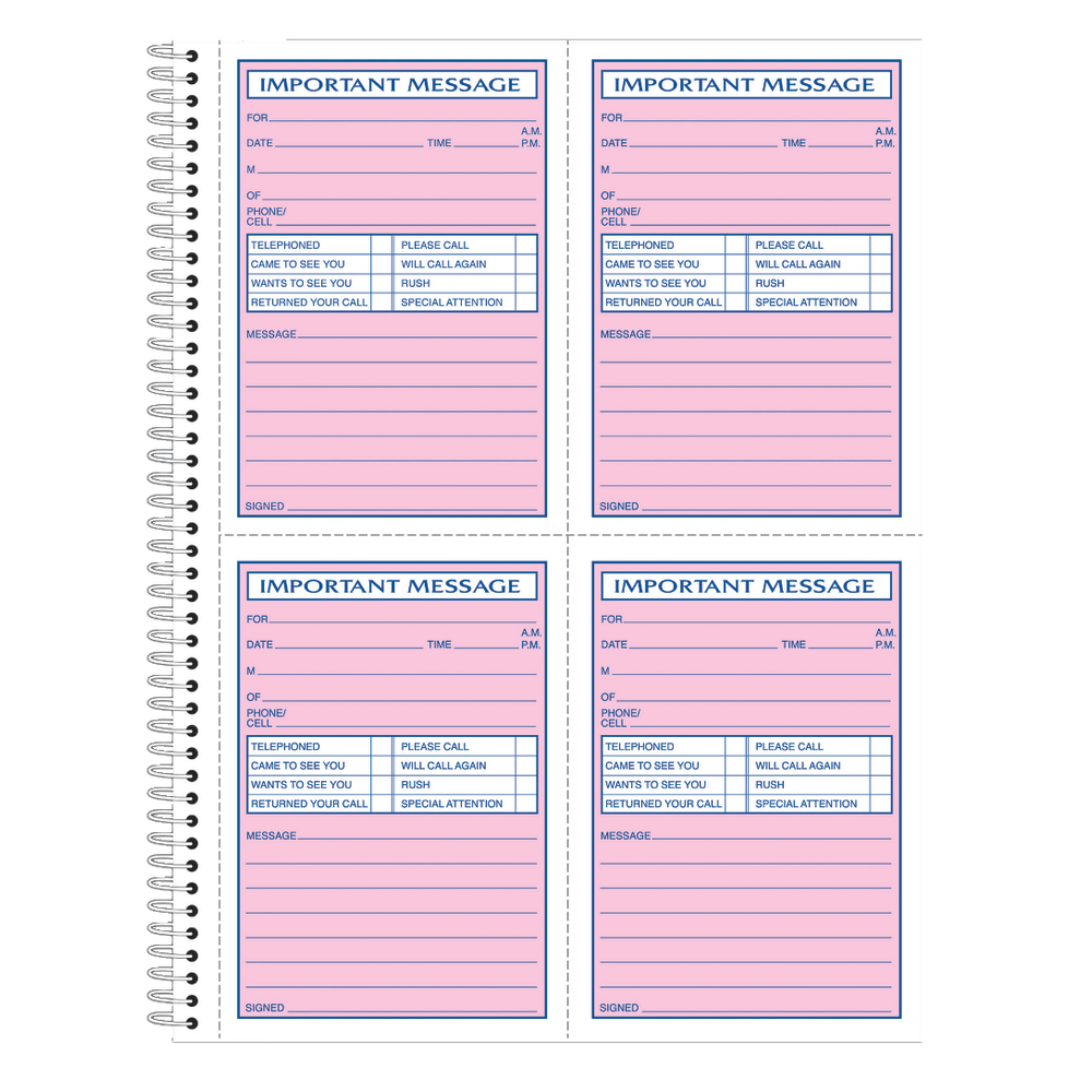 Adams Phone Message Book, 11in x 8 1/4in, 100 Pages, White/Canary Yellow