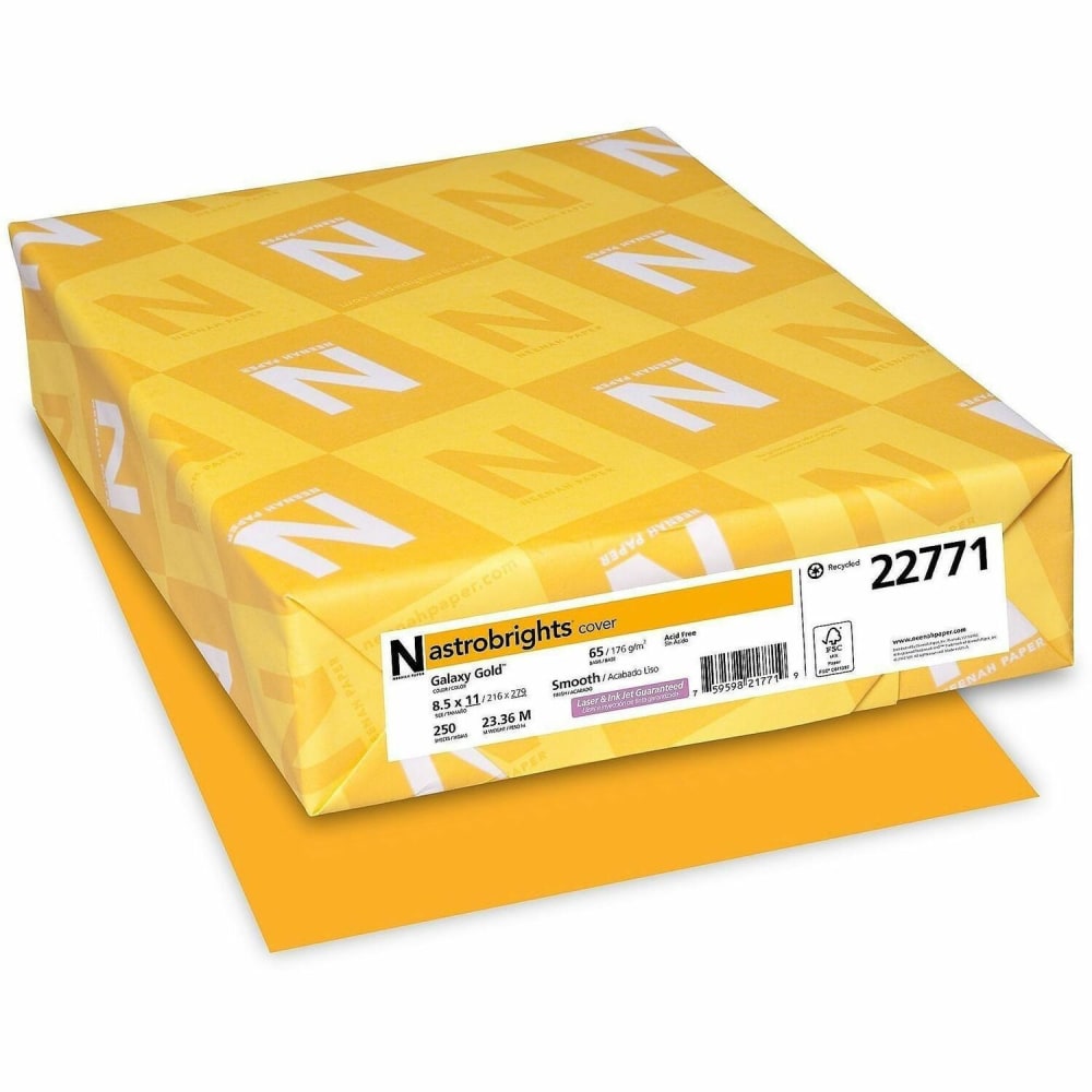 Astrobrights Color Card Stock, Gold, Letter (8.5in x 11in), 65 lb, Pack Of 250