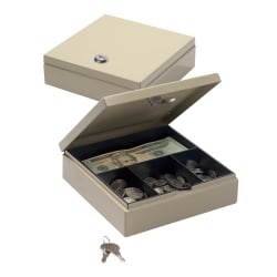 Office Depot Brand Small Locking Cash Box, 2 1/8inH x 6 7/8inW x 7 11/16inD, Sand