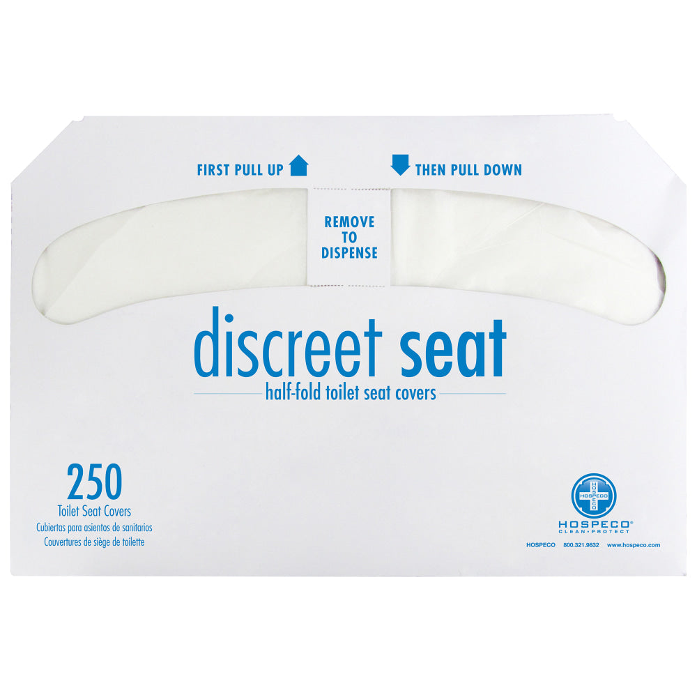 Hospeco Discreet Seat Half Fold Recycled Fiber Toilet Seat Covers, White, 250 Covers Per Pack, Case Of 4 Packs