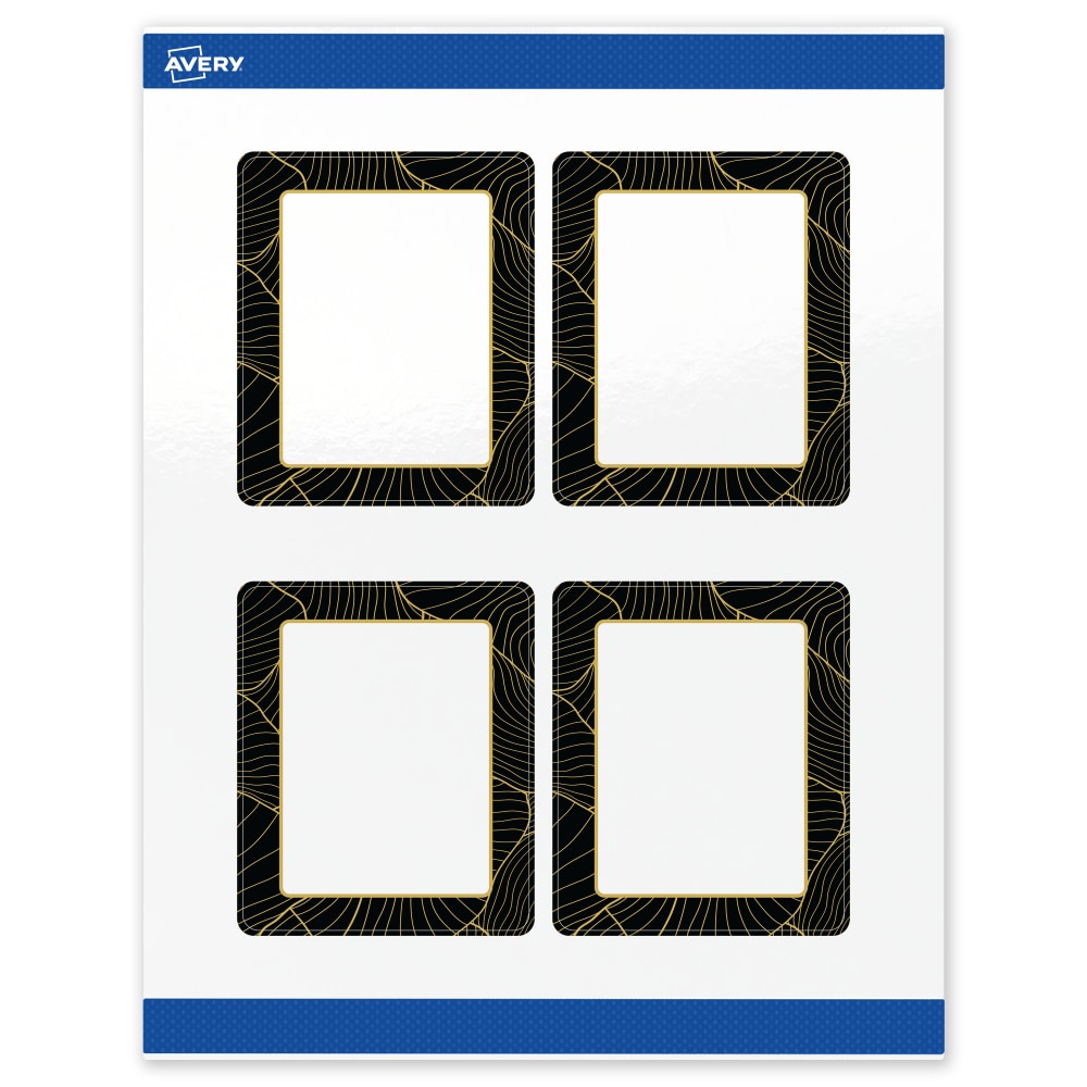 Avery Printable Labels With Sure Feed Technology, S00-ETG, Rectangle, 4in x 3-1/3in, Glossy White With Preprinted Black/Gold Vein Border, Pack Of 40