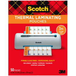 Scotch Thermal Laminating Pouches, 8.9in x 11.4in, 50 Laminating Sheets, Fits Letter Size, TP385450, 50/Pack