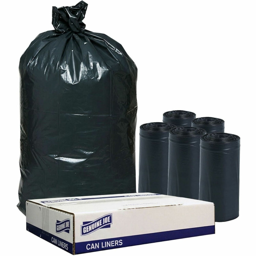 Genuine Joe Trash Bags, 23 gal, 43inH x 28-1/2inW, 70% Recycled, Black, 150 Bags