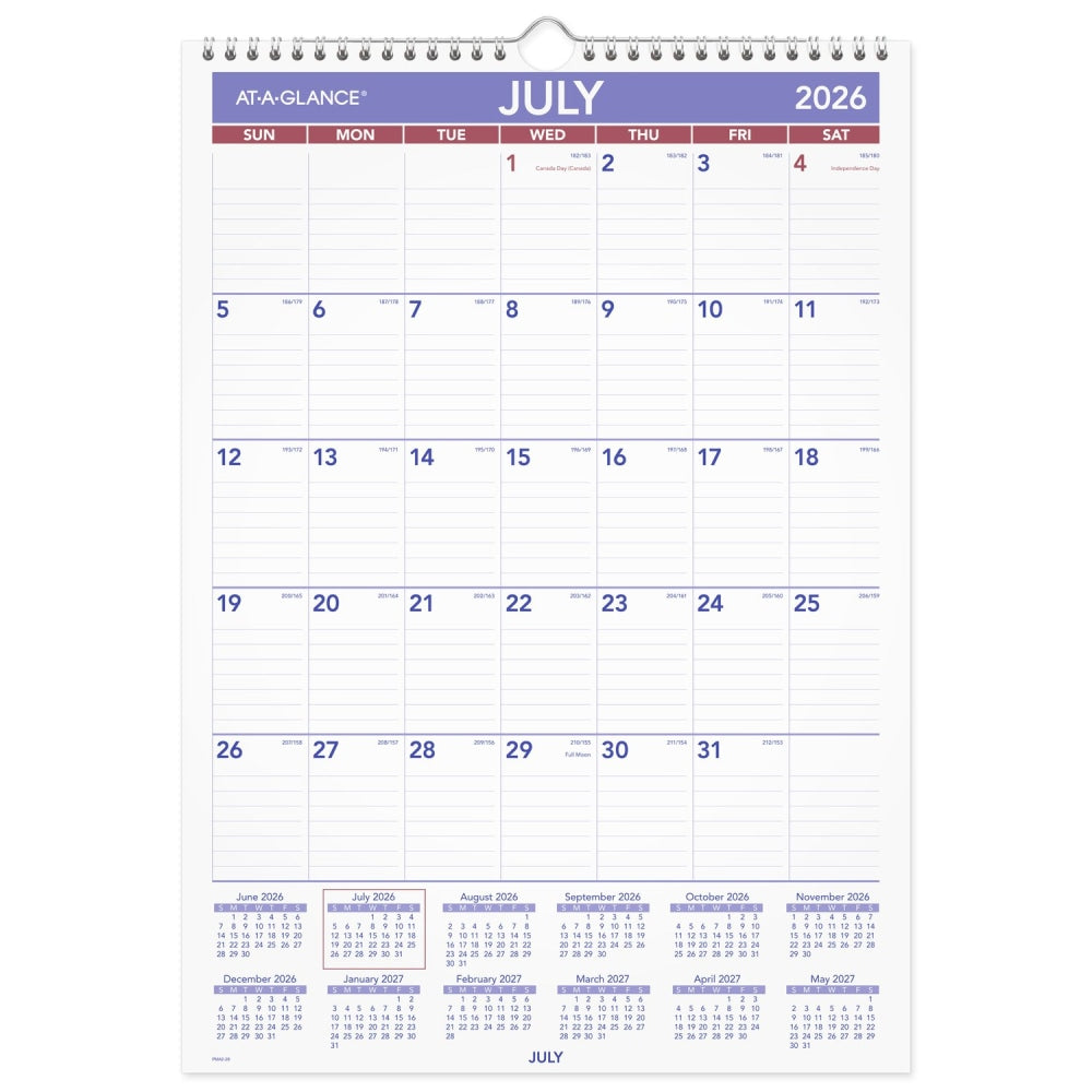AT-A-GLANCE Academic 2026-2027 Monthly Wall Calendar, Medium, 12in x 17in