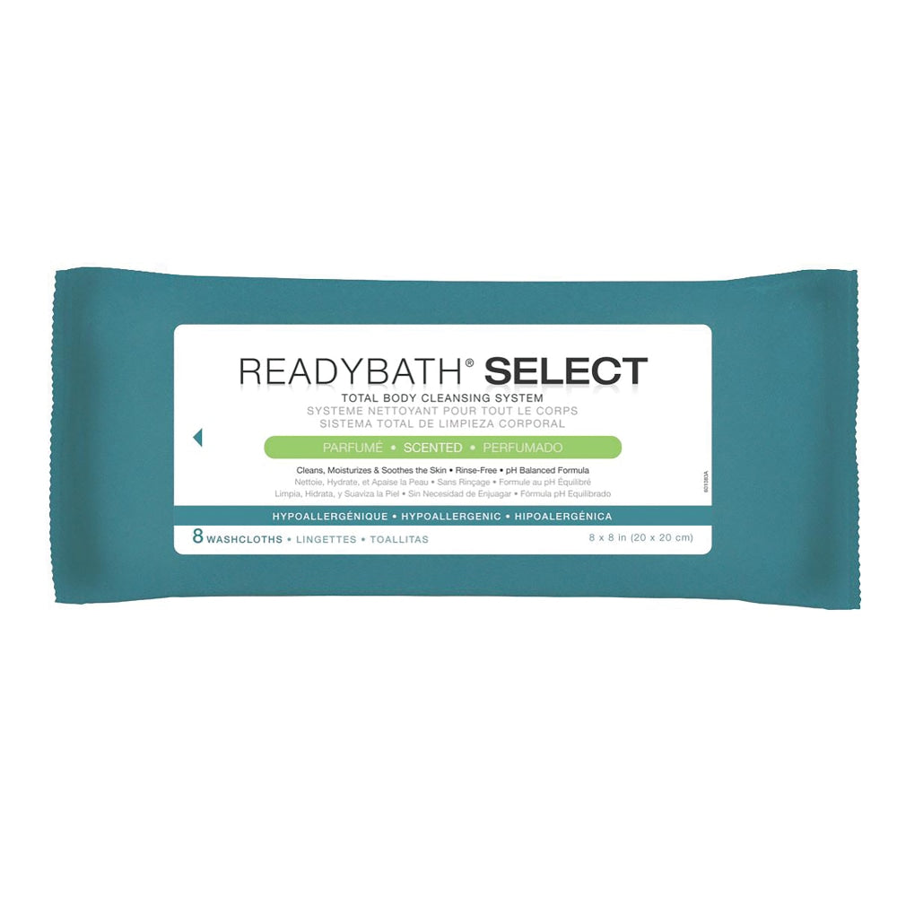 ReadyBath SELECT Medium-Weight Cleansing Washcloths, Scented, 8in x 8in, White, 8 Washcloths Per Pack, Case Of 30 packs
