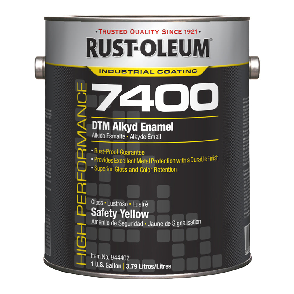 Rust-Oleum High Performance 7400 System 450 VOC DTM Alkyd Enamel Paint Cans, 1 Gallon, High Gloss Safety Yellow, Pack Of 2 Paint Cans