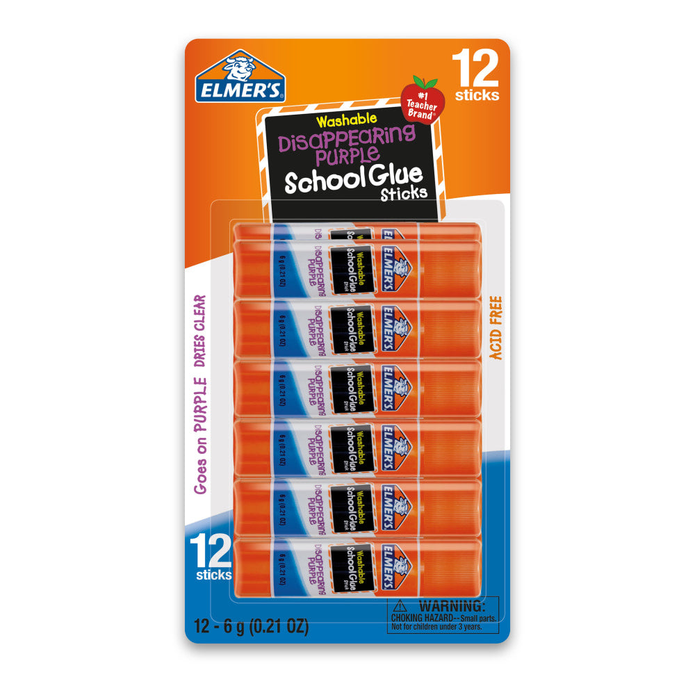 Elmers Disappearing Glue Sticks, 0.21 Oz, Purple, Pack Of 12