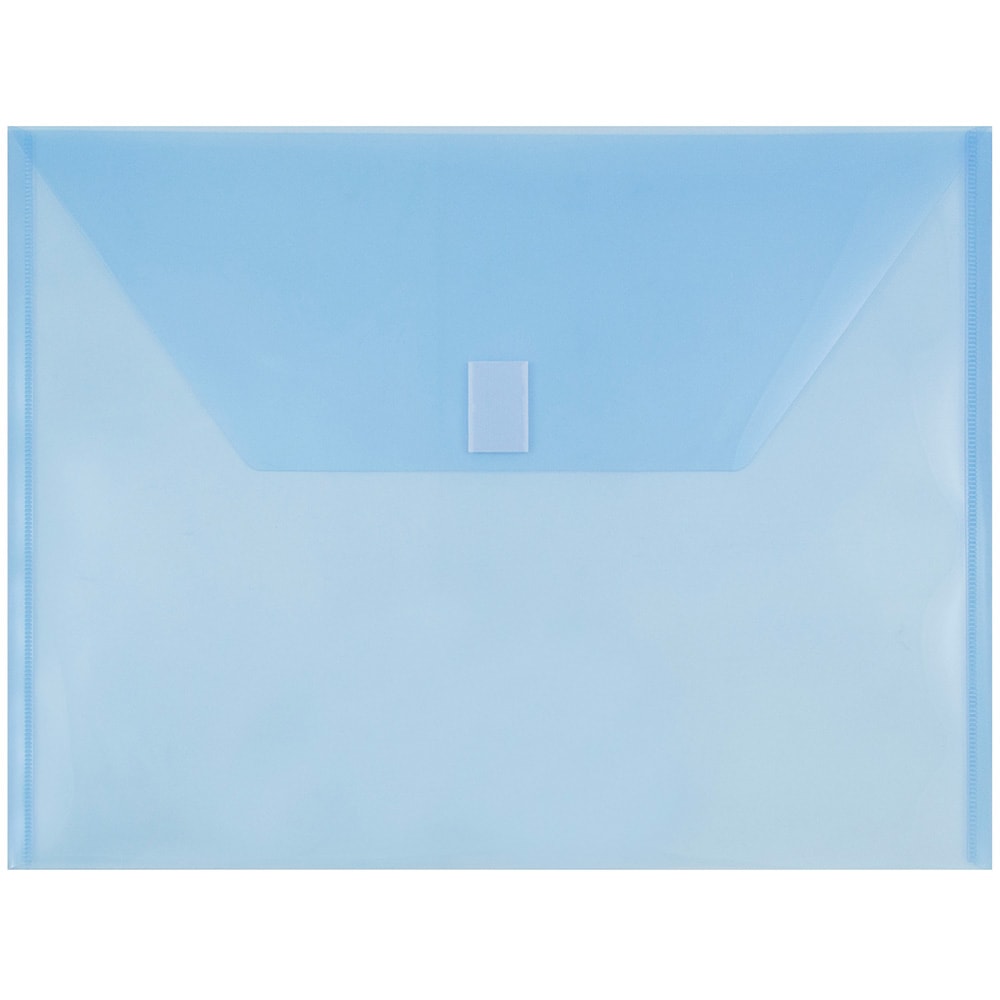 JAM Paper Plastic Booklet Envelopes , Letter-Size, 9 3/4in x 13in, Hook & Loop Closure, Blue, Pack Of 12