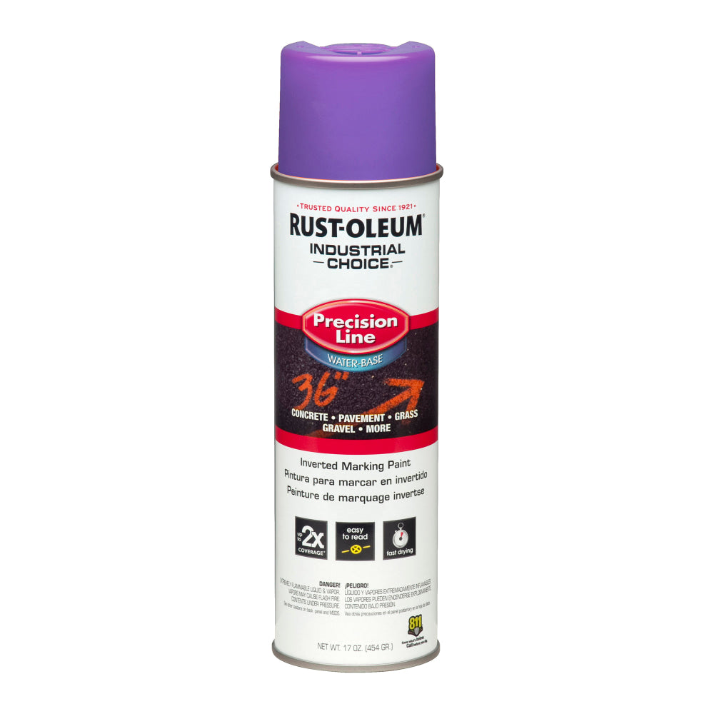 Rust-Oleum Industrial Choice M1800 System Water-Based Precision Line Inverted Marking Paint, 17 Oz, Fluorescent Purple, Pack Of 12 Cans