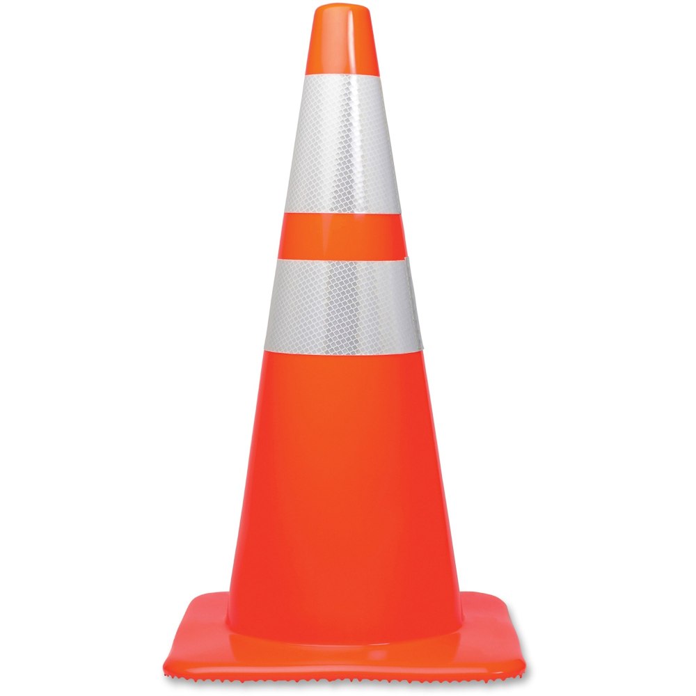 Tatco 28in Traffic Cone, 28inH, Cone Shape, Stackable, Sturdy, Indoor, Outdoor, Orange, Silver