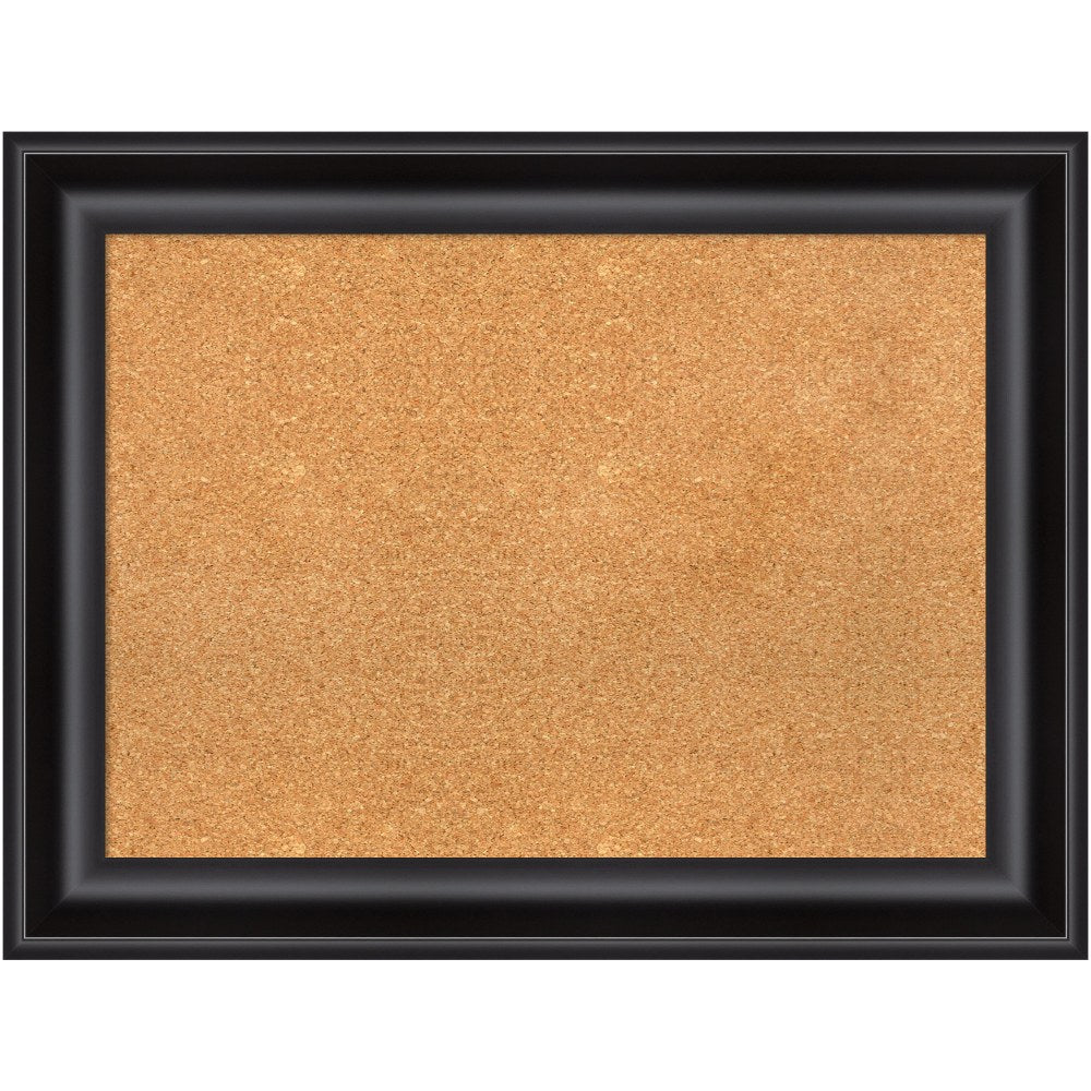 Amanti Art Rectangular Non-Magnetic Cork Bulletin Board, Natural, 34in x 26in, Grand Black Plastic Frame