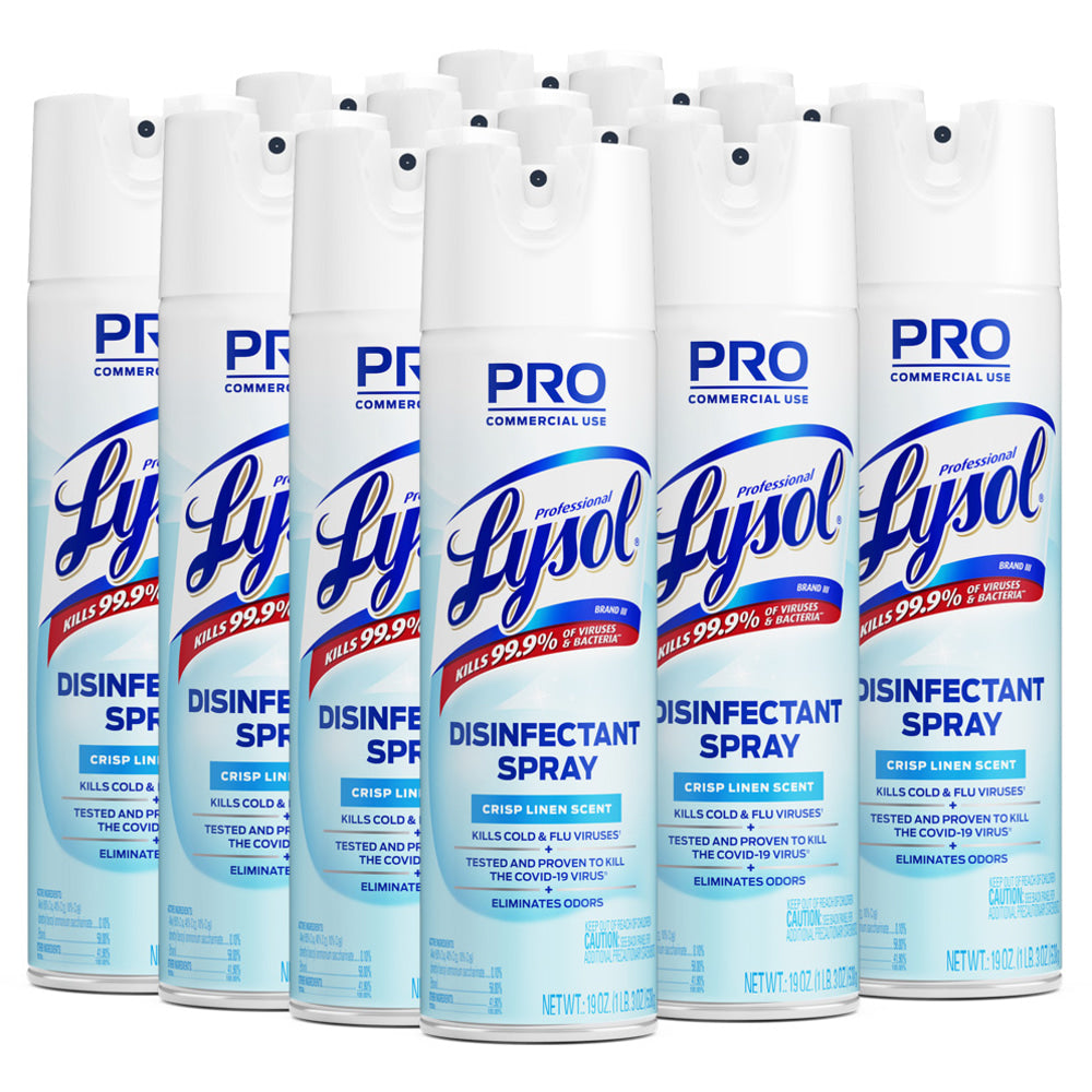 Lysol Professional Disinfectant Spray, Crisp Linen Scent, 19 Oz Bottle, Case Of 12