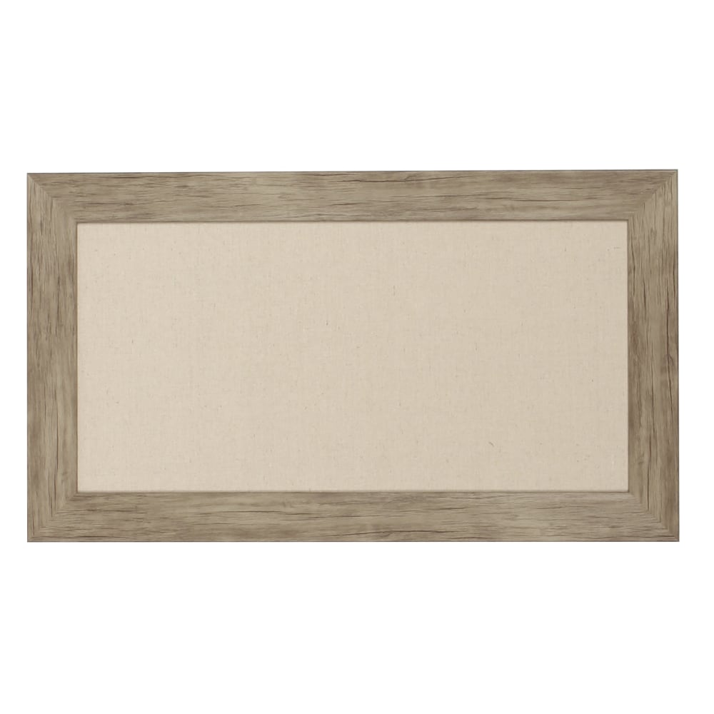 DesignOvations Beatrice Non-Magnetic Framed Linen Fabric Pinboard, 13in x 23in, Tan, Rustic Brown Plastic Frame