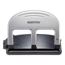 Bostitch EZ Squeeze Three-Hole Punch, 40 Sheet Capacity, Black/Silver