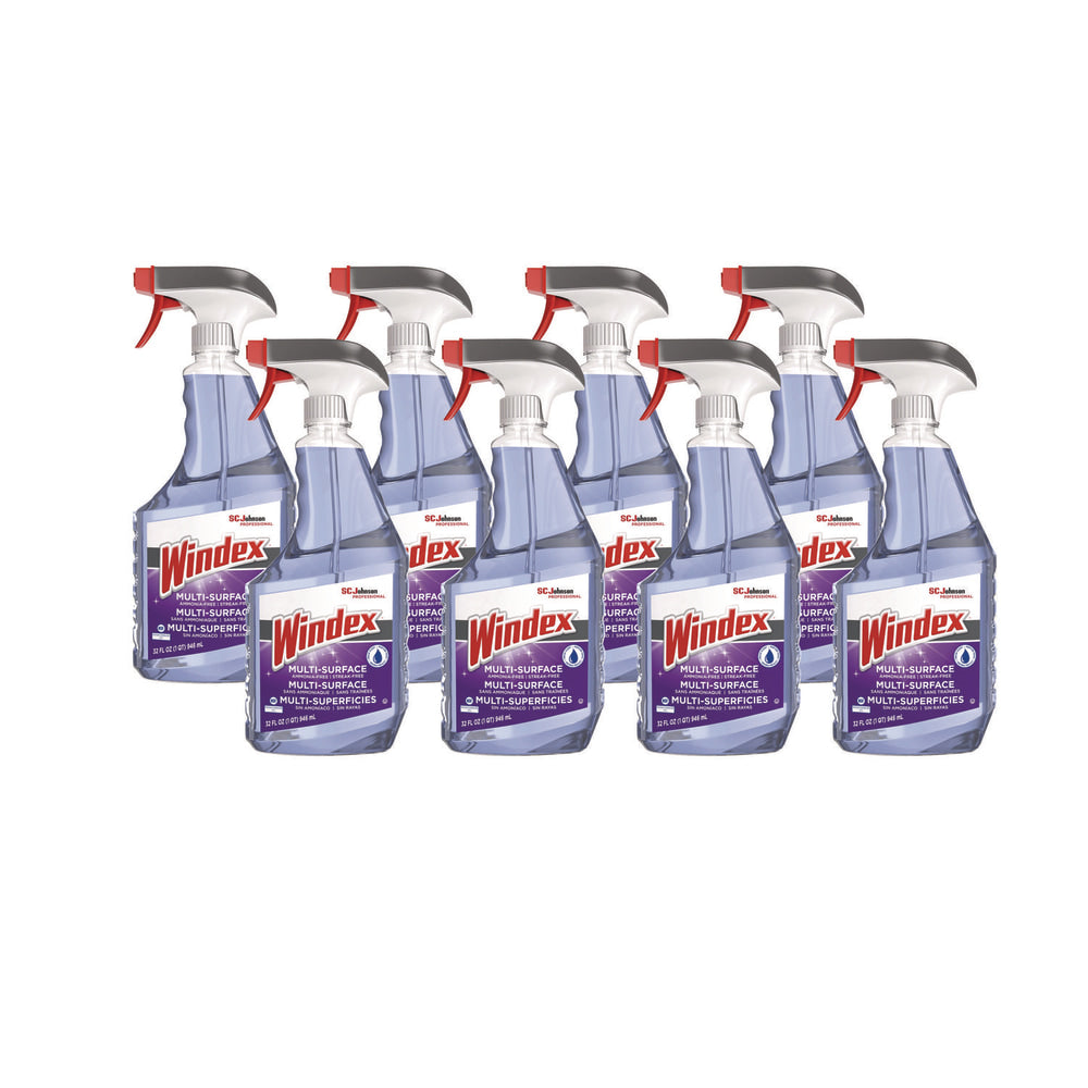 Windex Non-Ammoniated Glass/Multi Surface Cleaner, Fresh Scent, 32 oz Bottle, 8/Carton