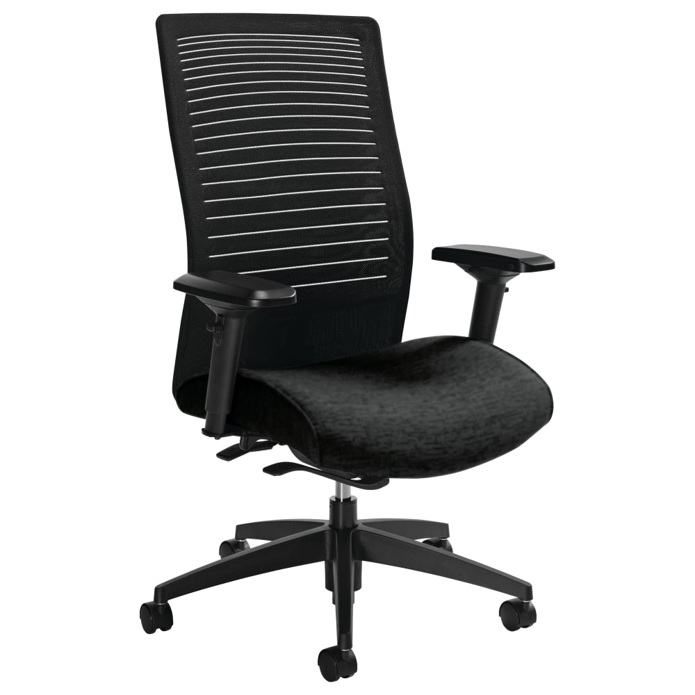 Global Loover High-Back Weight-Sensing Synchro Chair, 42inH x 25 1/2inW x 24inD, Black Coal/Black