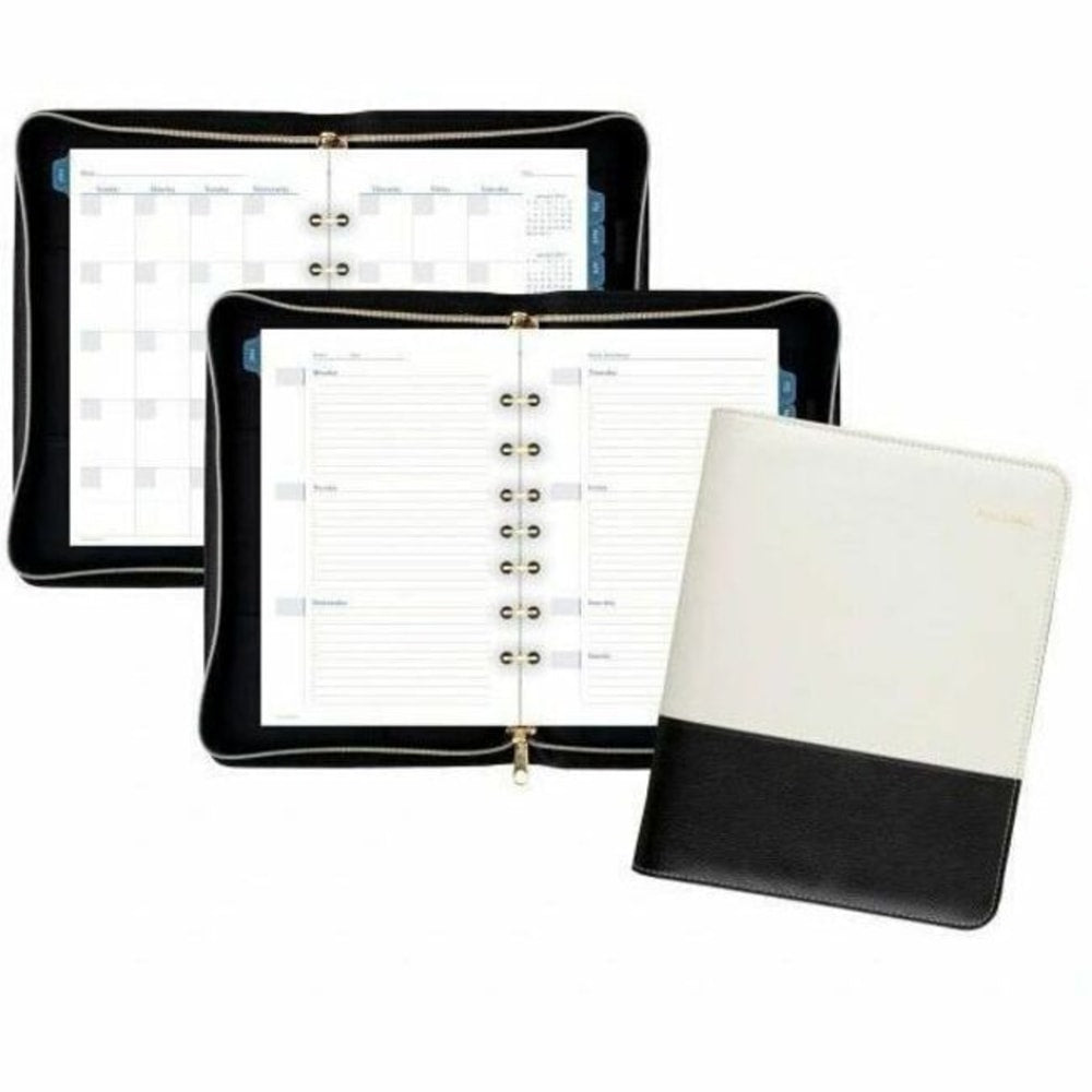 AT-A-GLANCE Weekly/Monthly Faux Leather Fashion Starter Set Planner, 5 1/2in x 8 1/2in, Black/Cream