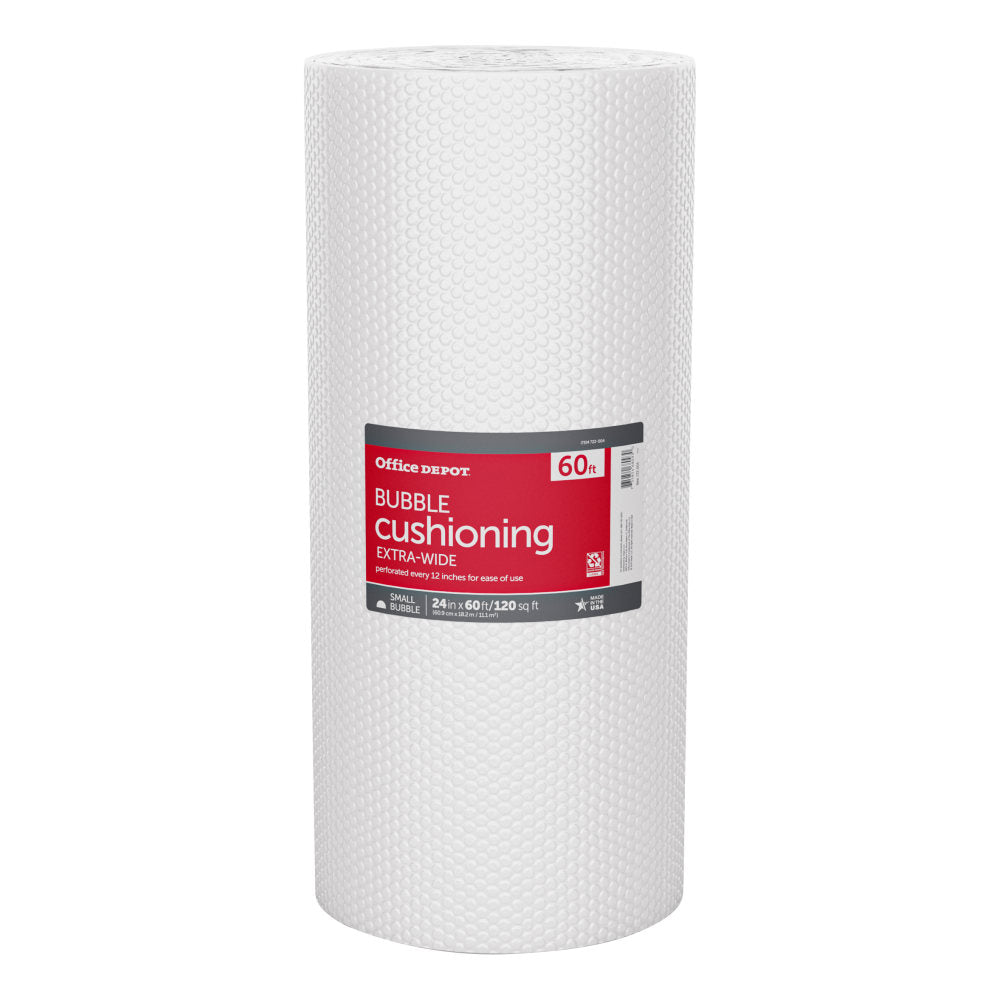 Office Depot Brand Small Bubble Cushioning, Extra-Wide, 3/16in Thick, Clear, 24in x 60ft