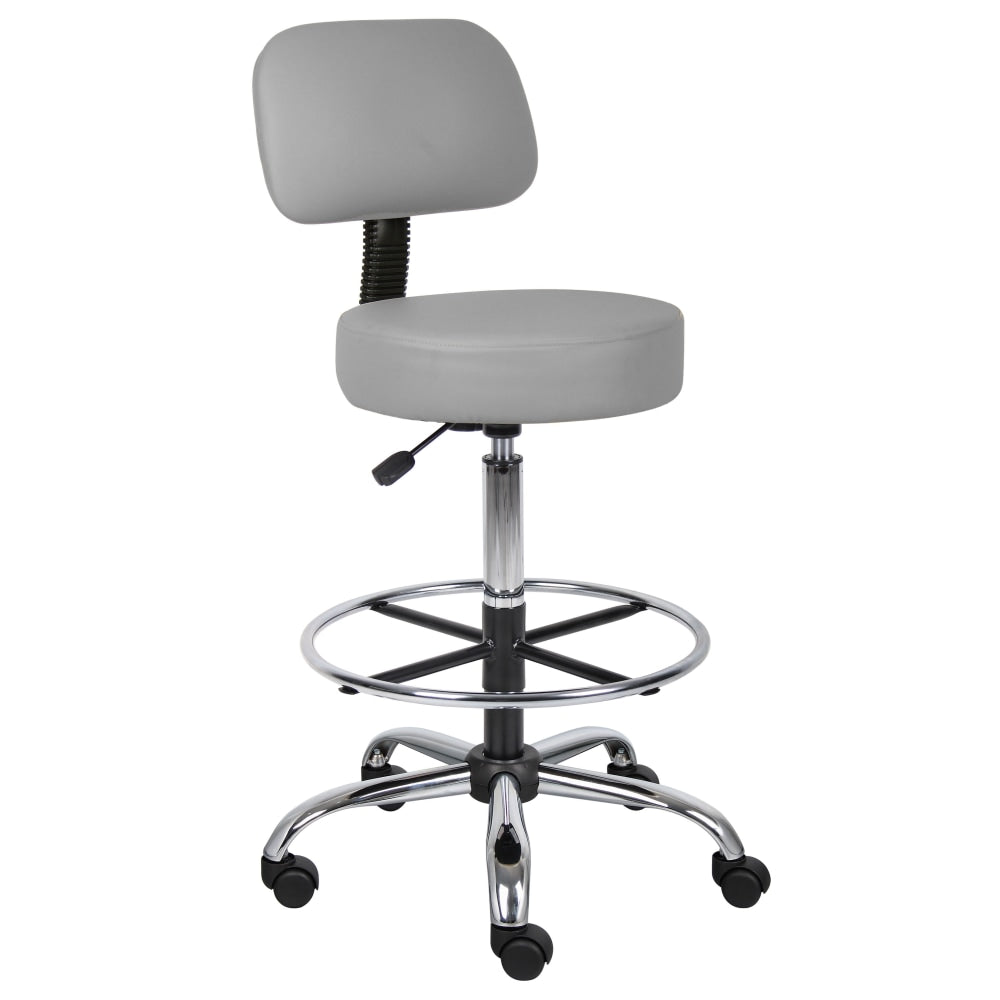 Boss Office Products Medical Drafting Stool, With Backrest, Caressoft Vinyl, Gray