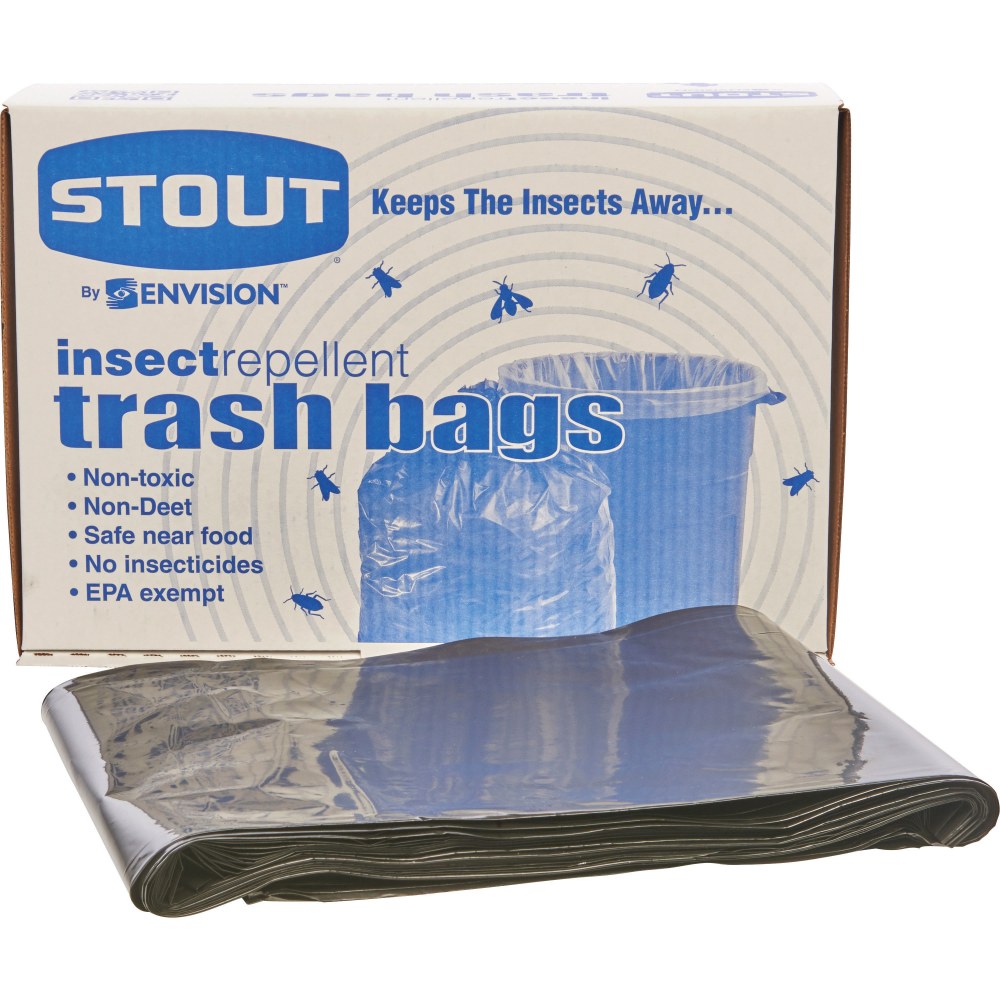 Stout 33% Recycled Insect Repellent Trash Bags, 30 Gallons, 33in x 40in, Black, Box Of 90