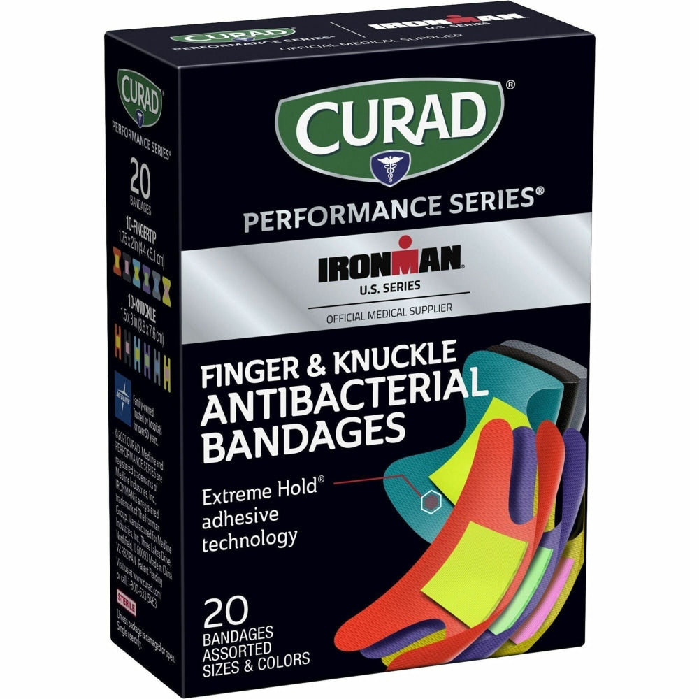 Curad Finger/Knuckle Antibacterial Bandage - Assorted Sizes - Assorted - Fabric - 20/Box