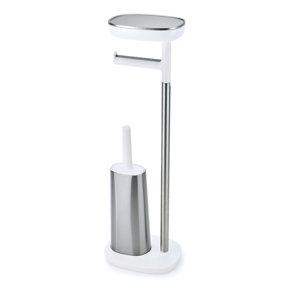 Joseph Joseph Stainless Steel Freestanding Toilet Paper Holder With Shelf And Toilet Brush, Silver