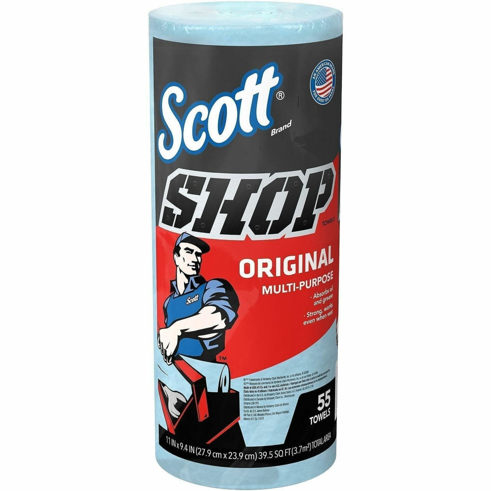 Scott Original Shop Towels - Fresh - 9.40in Width x 11in Length - 55 Sheets/Roll - Blue - 1 Roll