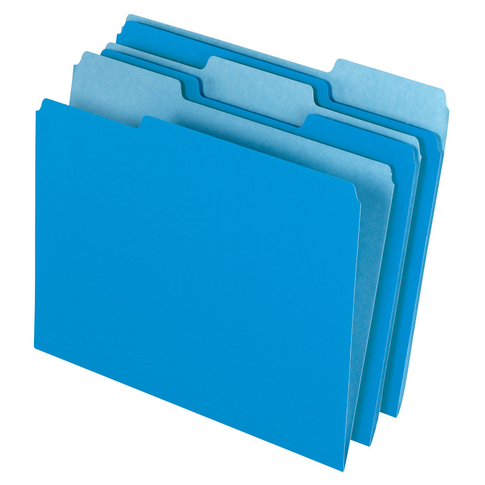 Office Depot Brand 2-Tone File Folders, 1/3 Cut, Letter Size, Blue, Box Of 100