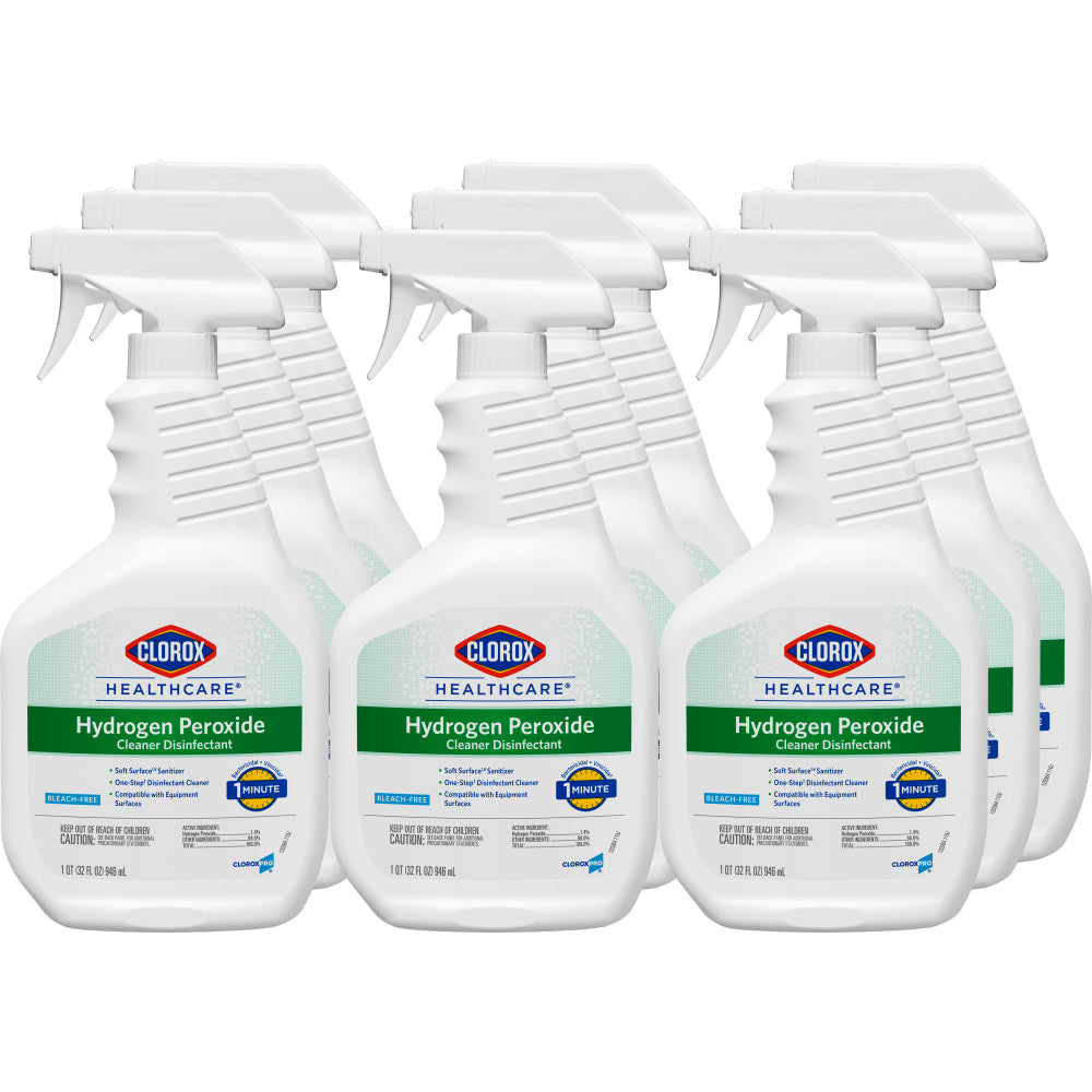 Clorox Healthcare Hydrogen-Peroxide Cleaner/Disinfectant, 32 Oz Bottle, Case Of 9