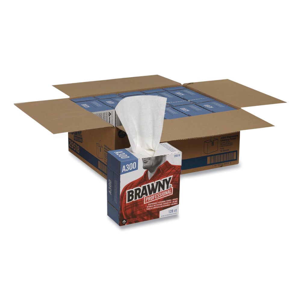 Brawny Airlaid Medium Duty Wipers, Cloth, 1-Ply, 9.2 x 12.4, Unscented, White, 128/Box, 10 Boxes/Carton