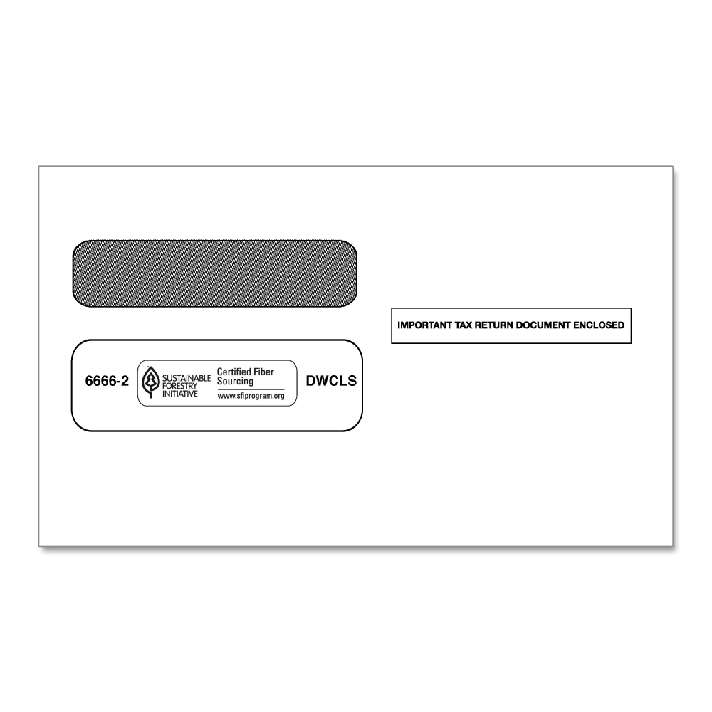 ComplyRight Double-Window Envelopes For W-2 Laser And Continuous Tax Forms, 5-5/8in x 9-1/4in, Self-Seal, White, Pack Of 50 Envelopes